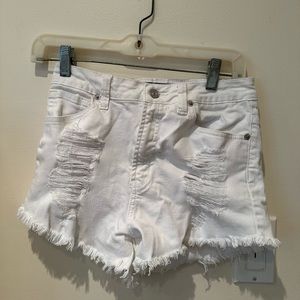 High waisted white jean shorts